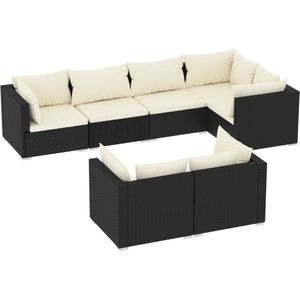 VidaXL 7-delige Loungeset met Kussens - Poly Rattan Zwart