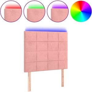 vidaXL Hoofdbord LED 100x5x118/128 cm fluweel roze
