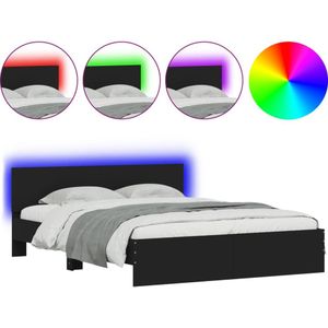 vidaXL Bedframe met hoofdeinde en LED-verlichting zwart 160x200 cm