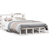 vidaXL - Bedframe - zonder - matras - massief - grenenhout - wit - 135x190 - cm