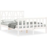 vidaXL Bedframe met hoofdbord massief hout wit 140x190 cm