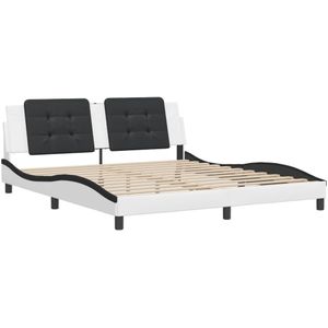 vidaXL Bedframe met hoofdbord kunstleer wit en zwart 180x200 cm