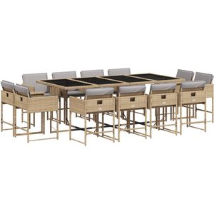 vidaXL 13-delige Tuinset met kussens poly rattan gemengd beige