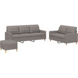 vidaXL 3-delige Loungeset met kussens stof taupe