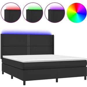 vidaXL Boxspring met matras en LED kunstleer zwart 180x200 cm