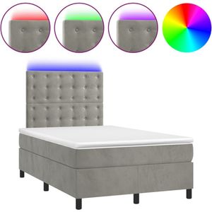 VidaXL Boxspring met Matras en LED Fluweel Lichtgrijs 120x200 cm