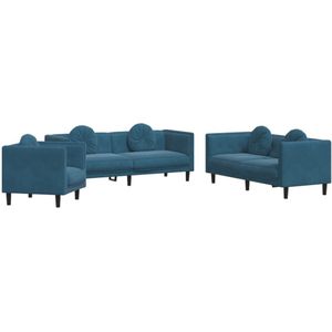 vidaXL 3-delige Loungeset met kussens fluweel blauw