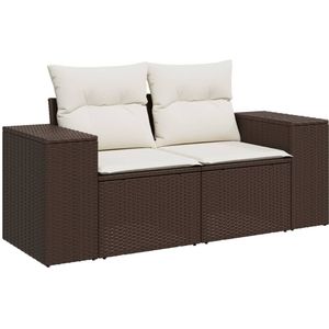 vidaXL Tuinbank 2-zits met kussens poly rattan bruin