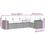 vidaXL 5-delige Loungeset met kussens poly rattan grijs