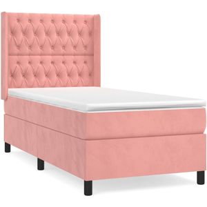 vidaXL Boxspring met matras fluweel roze 90x190 cm