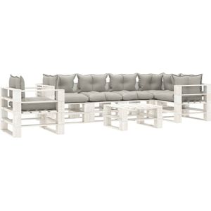 vidaXL 7-delige Loungeset met taupe kussens pallet hout