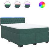 vidaXL Boxspring met matras fluweel donkergroen 140x190 cm