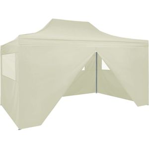 VidaXL Inklapbare Partytent 3x4m Staal Crème + 4 Zijwanden