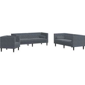 vidaXL 3-delige Loungeset Chesterfield en bolsters fluweel donkergrijs