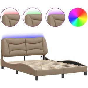 vidaXL Bedframe met LED-verlichting kunstleer cappuccino 140x200 cm