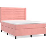 vidaXL Boxspring met matras fluweel roze 140x200 cm