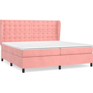 vidaXL Boxspring met matras fluweel roze 200x200 cm