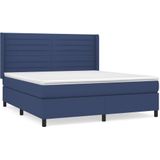 vidaXL - Boxspring - met - matras - stof - blauw - 180x200 - cm