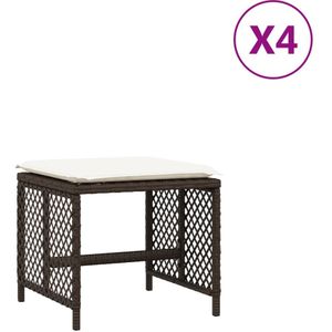 vidaXL Tuinkrukken 4 st met kussens 41x41x36 cm poly rattan bruin