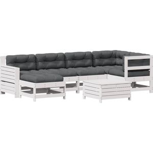 vidaXL 7-delige Loungeset met kussens massief grenenhout wit