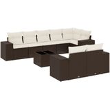 vidaXL - 9-delige - Loungeset - met - kussens - poly - rattan - bruin
