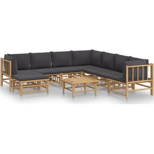 VidaXL 9-delige Loungeset met Kussens - Bamboe Donkergrijs