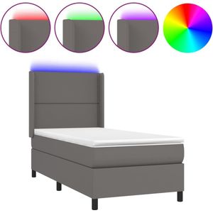 vidaXL Boxspring met matras en LED kunstleer grijs 100x200 cm