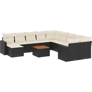 vidaXL 12-delige Loungeset met kussens poly rattan zwart