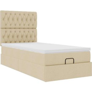 vidaXL Bedframe met matras 100x200cm stof crèmekleurig