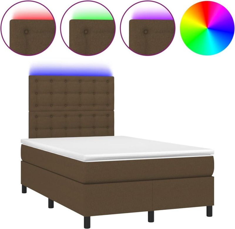 vidaXL Boxspring met matras en LED stof donkerbruin 120x190 cm