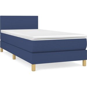 vidaXL Boxspring met matras stof blauw 90x190 cm