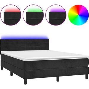 VidaXL Boxspring met Matras en LED Fluweel Zwart 140x200 cm