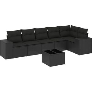 vidaXL 7-delige Loungeset met kussens poly rattan zwart
