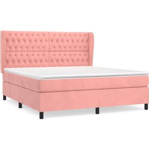 vidaXL Boxspring met matras fluweel roze 160x200 cm