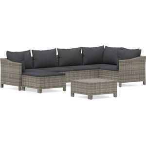 vidaXL 7-delige Loungeset met kussens poly rattan grijs