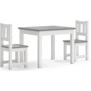 vidaXL 3-delige Kindertafel- en stoelenset MDF wit en grijs