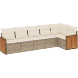 vidaXL 6-delige Loungeset met kussens poly rattan beige