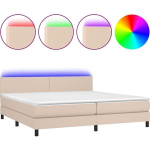 vidaXL Boxspring met matras en LED kunstleer cappuccinokleur 200x200cm