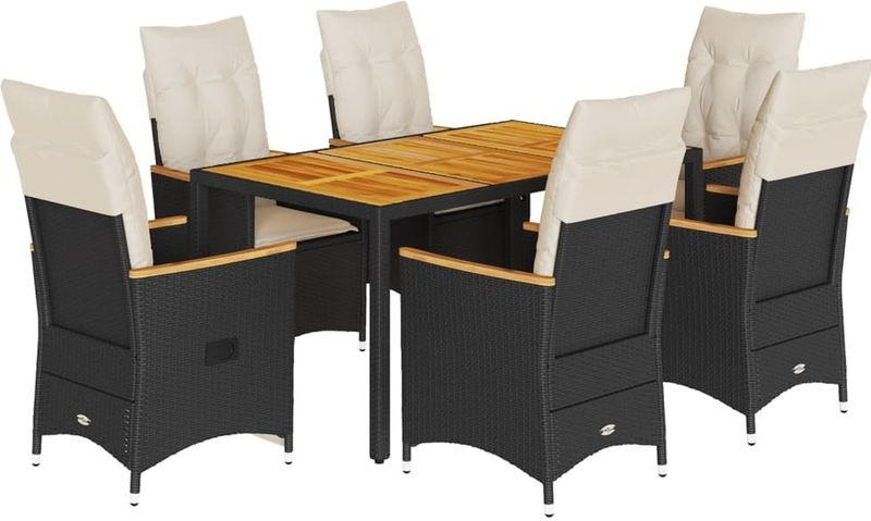 vidaXL 7-delige Tuinset met kussens poly rattan zwart