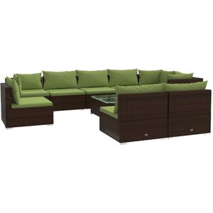 VidaXL 10-delige Loungeset met Kussens - Poly Rattan Bruin