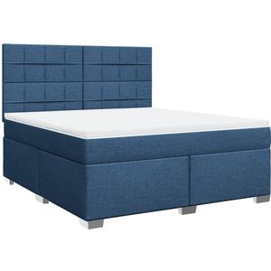 vidaXL Boxspring met matras stof blauw 180x200 cm