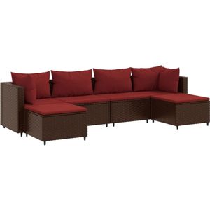 vidaXL 6-delige Loungeset met kussens poly rattan bruin