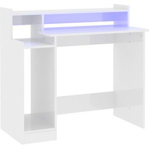 vidaXL Bureau met LED-verlichting 97x90x45 cm hout hoogglans wit