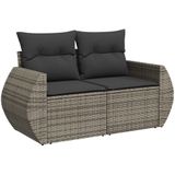 vidaXL 5-delige Loungeset met kussens poly rattan grijs