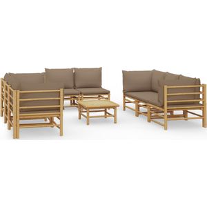 VidaXL 9-delige Loungeset met Kussens - Bamboe Taupe