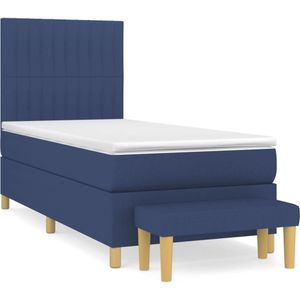 vidaXL Boxspring met matras stof blauw 90x200 cm