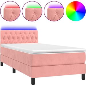 vidaXL Boxspring met matras en LED fluweel roze 90x200 cm