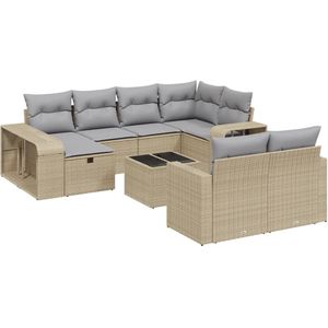 vidaXL 11-delige Tuinset met kussens poly rattan beige