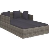 VidaXL Ligbed met Kussens 182x118x63 cm Poly Rattan Grijs