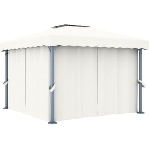 vidaXL Prieel met gordijn 3x3 m aluminium crèmewit